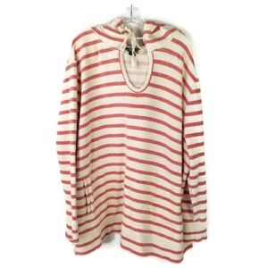 Natural Reflections Red Stripe Hooded Long Sleeve Pullover Top Women 3X Oversize